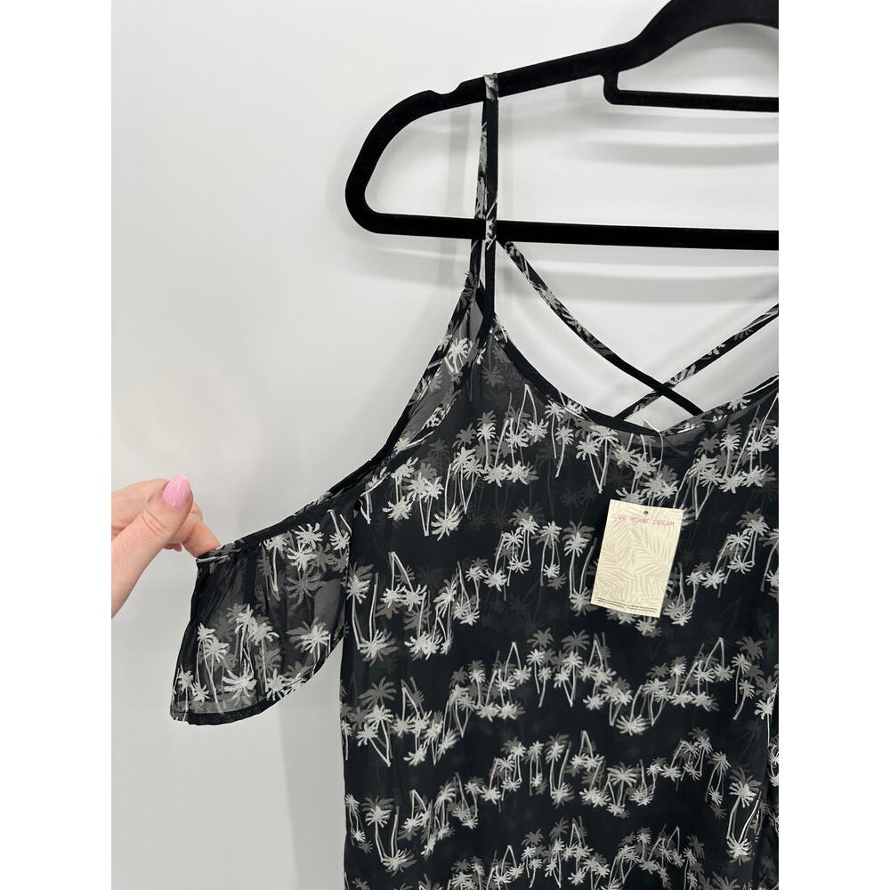Miken Swim Black Palm Tree Sheer Coverup Womens Large Strappy Back Resort - Picture 4 of 6